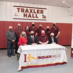 Sometimes, even during a global pandemic, community members and local business owners come together to solve a need.  That’s exactly what has happened over the past six months in Centerville, Iowa.  On Monday, March 15, Indian Hills Community College and First Street Development signed an agreement for the construction of Traxler Hall, a new residence hall, on the Centerville Campus.  